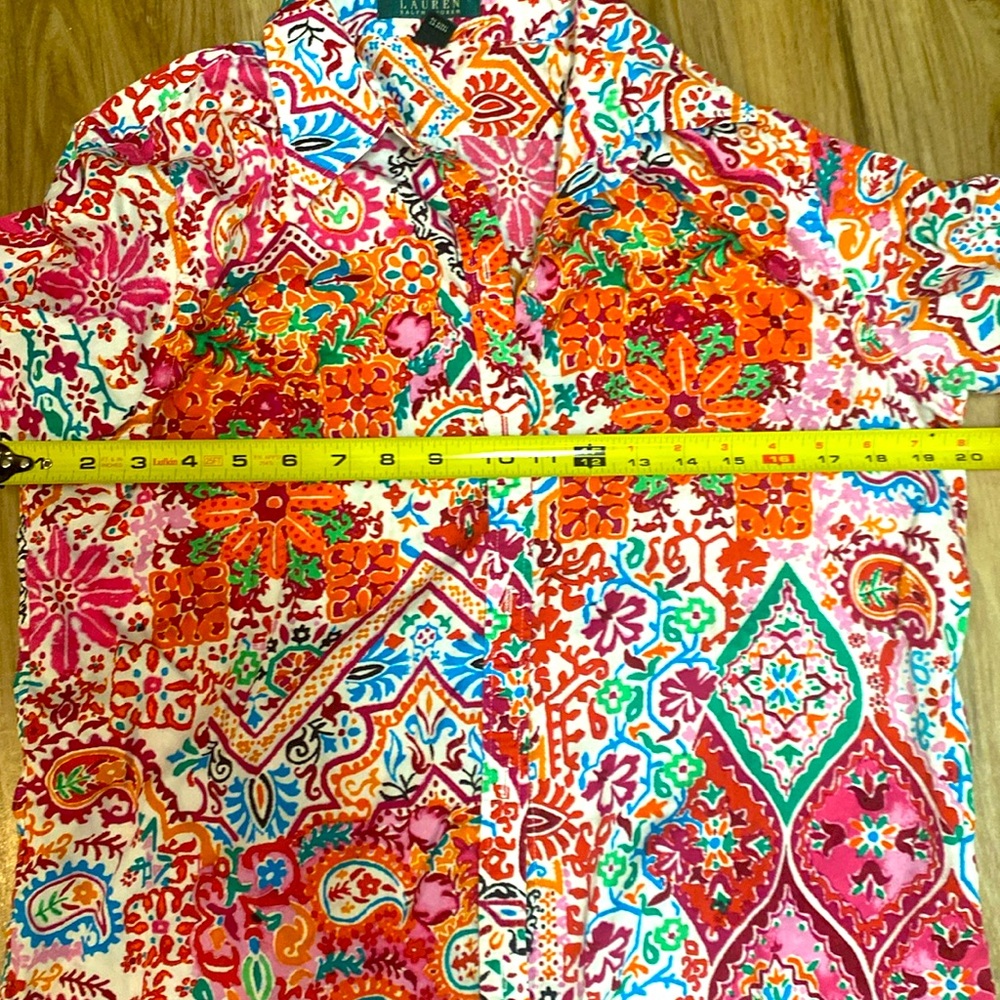 LAUREN RALPH LAUREN Womens Buttom Down Top Blouse Sz Large Multi Color EUC - Picture 8 of 8